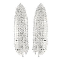 CRYSTAL RHINESTONE METALLIC MESH TASSEL EARRINGS